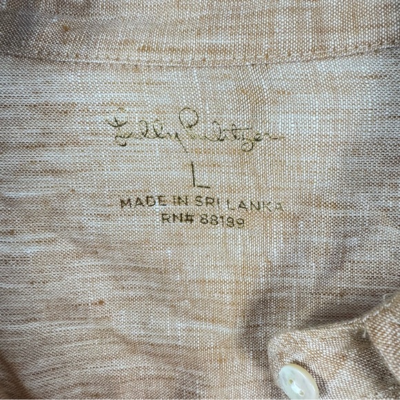Lilly Pulitzer Tan Sea View Linen Button Down Top Size Large - Picture 2 of 5